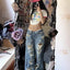 Plus Size High Street Wide Leg Ripped Denim Pants