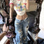 Plus Size High Street Wide Leg Ripped Denim Pants