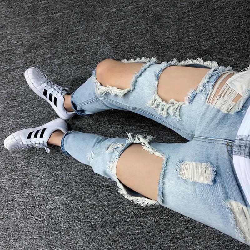 Men's Summer Big Ripped Oversized Cropped Jeans