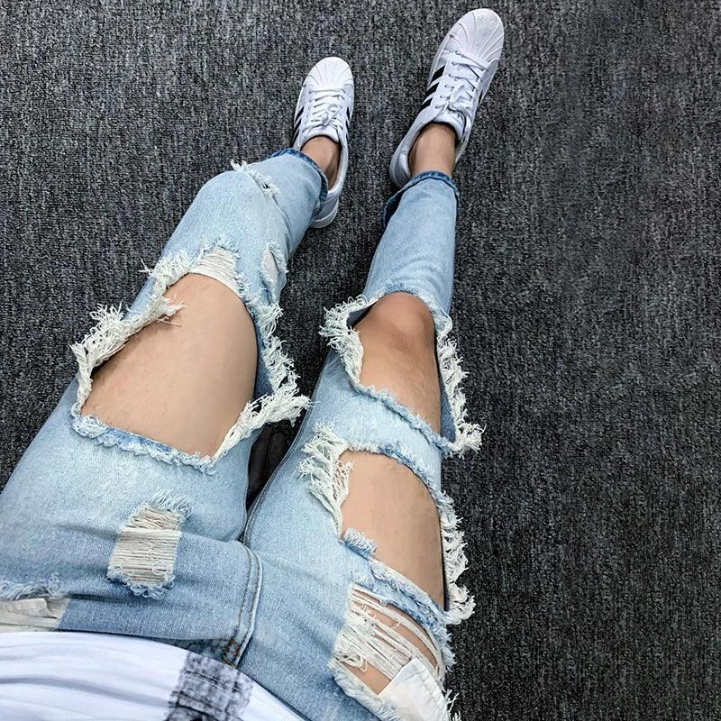 Men's Summer Big Ripped Oversized Cropped Jeans