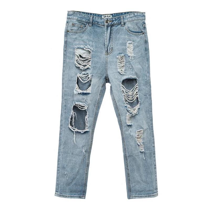 Men's Summer Big Ripped Oversized Cropped Jeans