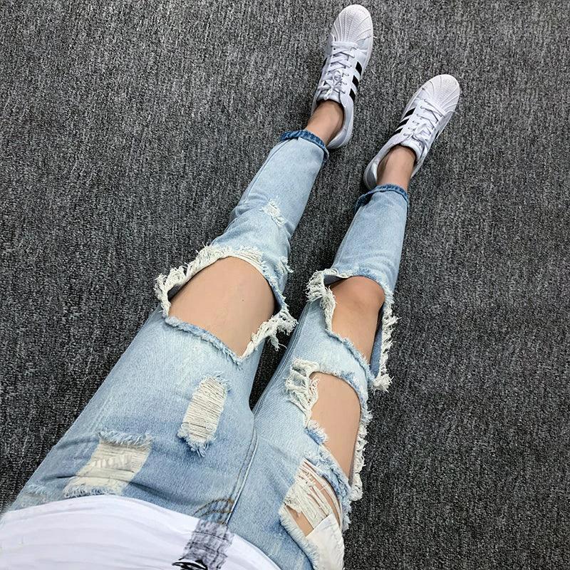 Men's Summer Big Ripped Oversized Cropped Jeans