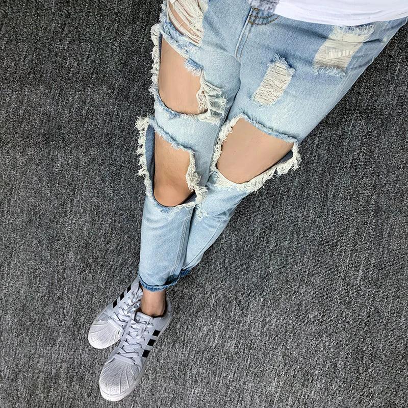 Men's Summer Big Ripped Oversized Cropped Jeans
