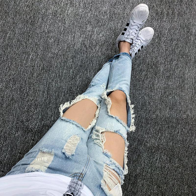 Men's Summer Big Ripped Oversized Cropped Jeans