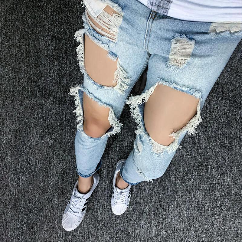 Men's Summer Big Ripped Oversized Cropped Jeans