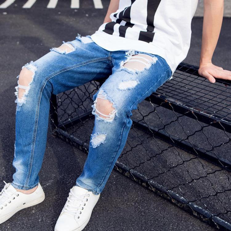 Men's Summer Big Ripped Oversized Cropped Jeans