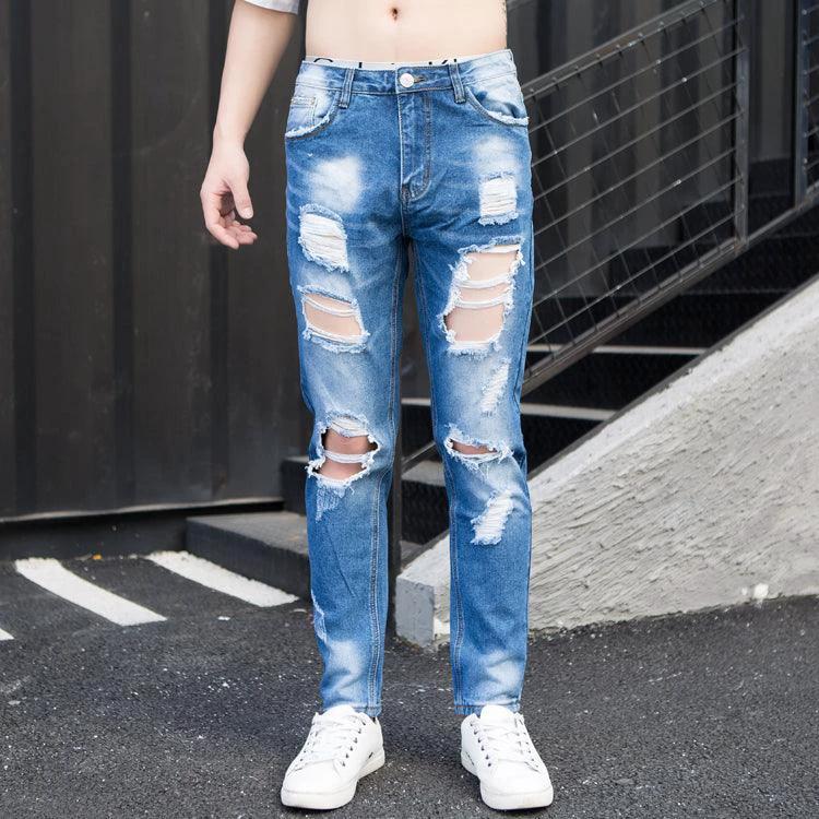 Men's Summer Big Ripped Oversized Cropped Jeans