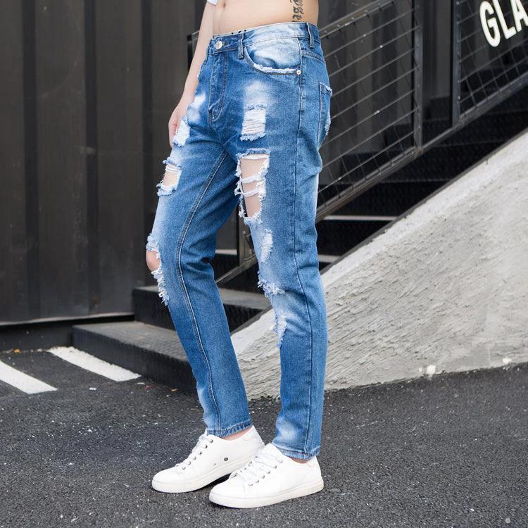 Men's Summer Big Ripped Oversized Cropped Jeans