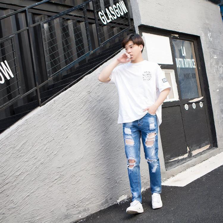Men's Summer Big Ripped Oversized Cropped Jeans