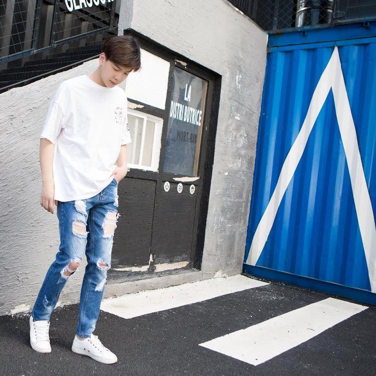 Men's Summer Big Ripped Oversized Cropped Jeans