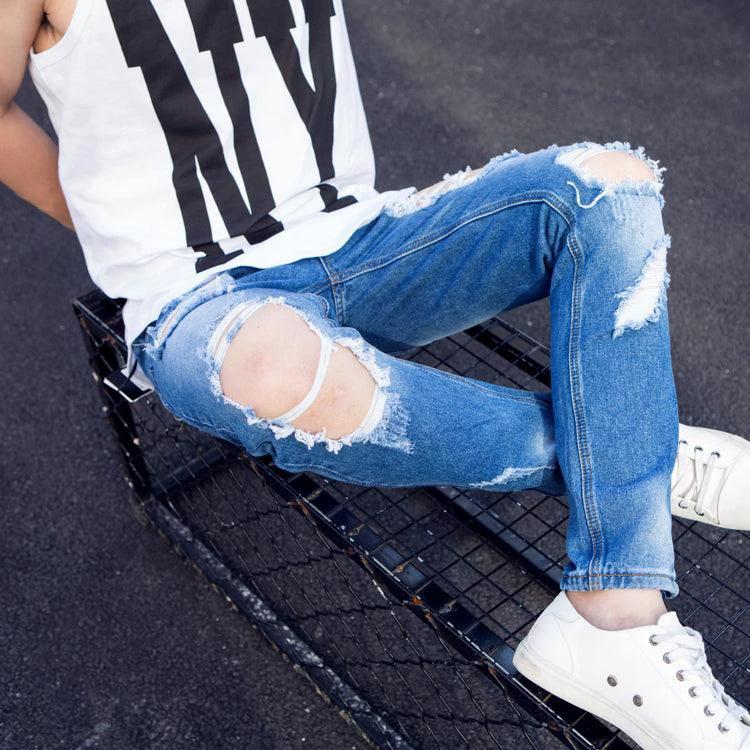 Men's Summer Big Ripped Oversized Cropped Jeans