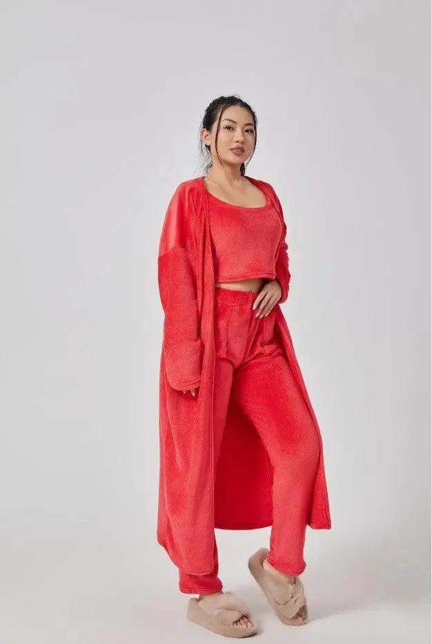 Conjunto de Lounge Acogedor de 3 Piezas para Mujeres - Conjunto de Pijamas con Cárdigan