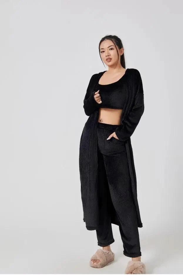 Conjunto de Lounge Acogedor de 3 Piezas para Mujeres - Conjunto de Pijamas con Cárdigan