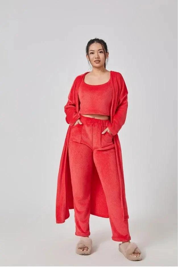 Conjunto de Lounge Acogedor de 3 Piezas para Mujeres - Conjunto de Pijamas con Cárdigan