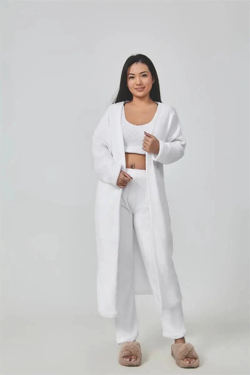 Conjunto de Lounge Acogedor de 3 Piezas para Mujeres - Conjunto de Pijamas con Cárdigan