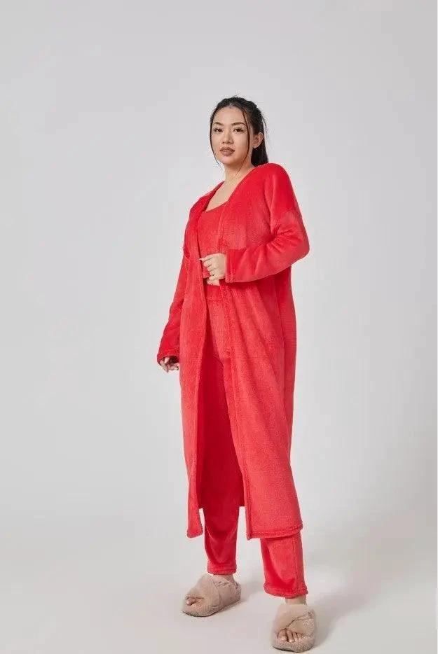 Conjunto de Lounge Acogedor de 3 Piezas para Mujeres - Conjunto de Pijamas con Cárdigan