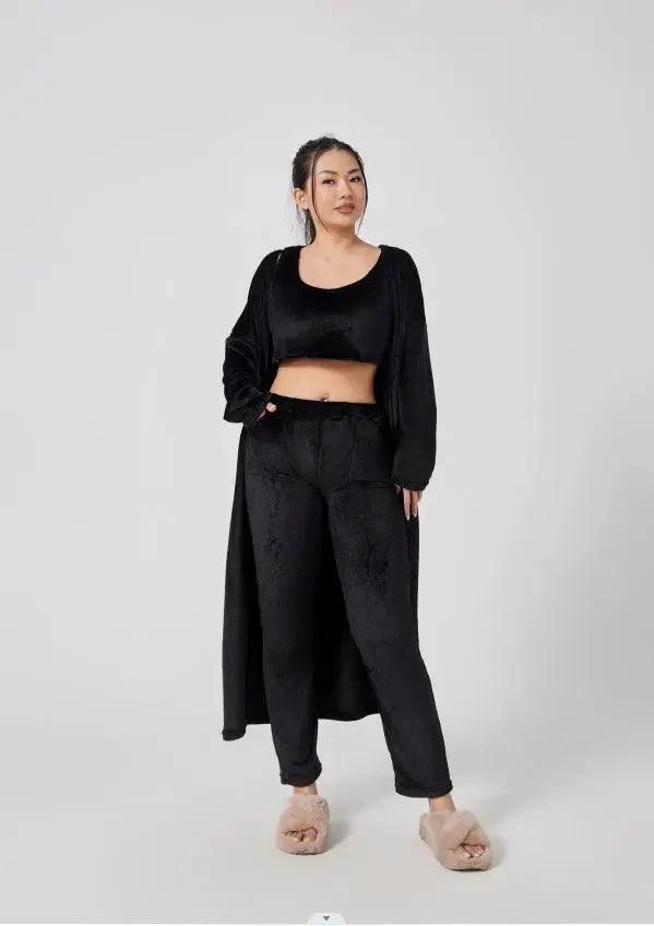 Conjunto de Lounge Acogedor de 3 Piezas para Mujeres - Conjunto de Pijamas con Cárdigan