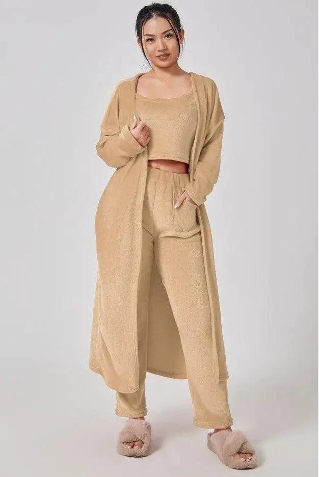 Conjunto de Lounge Acogedor de 3 Piezas para Mujeres - Conjunto de Pijamas con Cárdigan