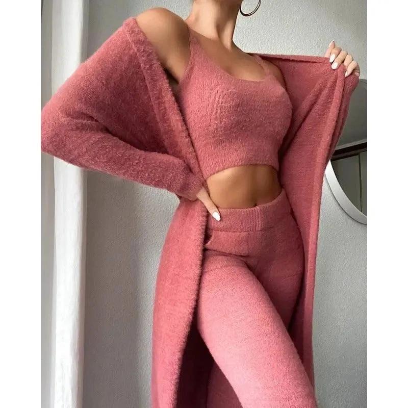 Conjunto de Lounge Acogedor de 3 Piezas para Mujeres - Conjunto de Pijamas con Cárdigan