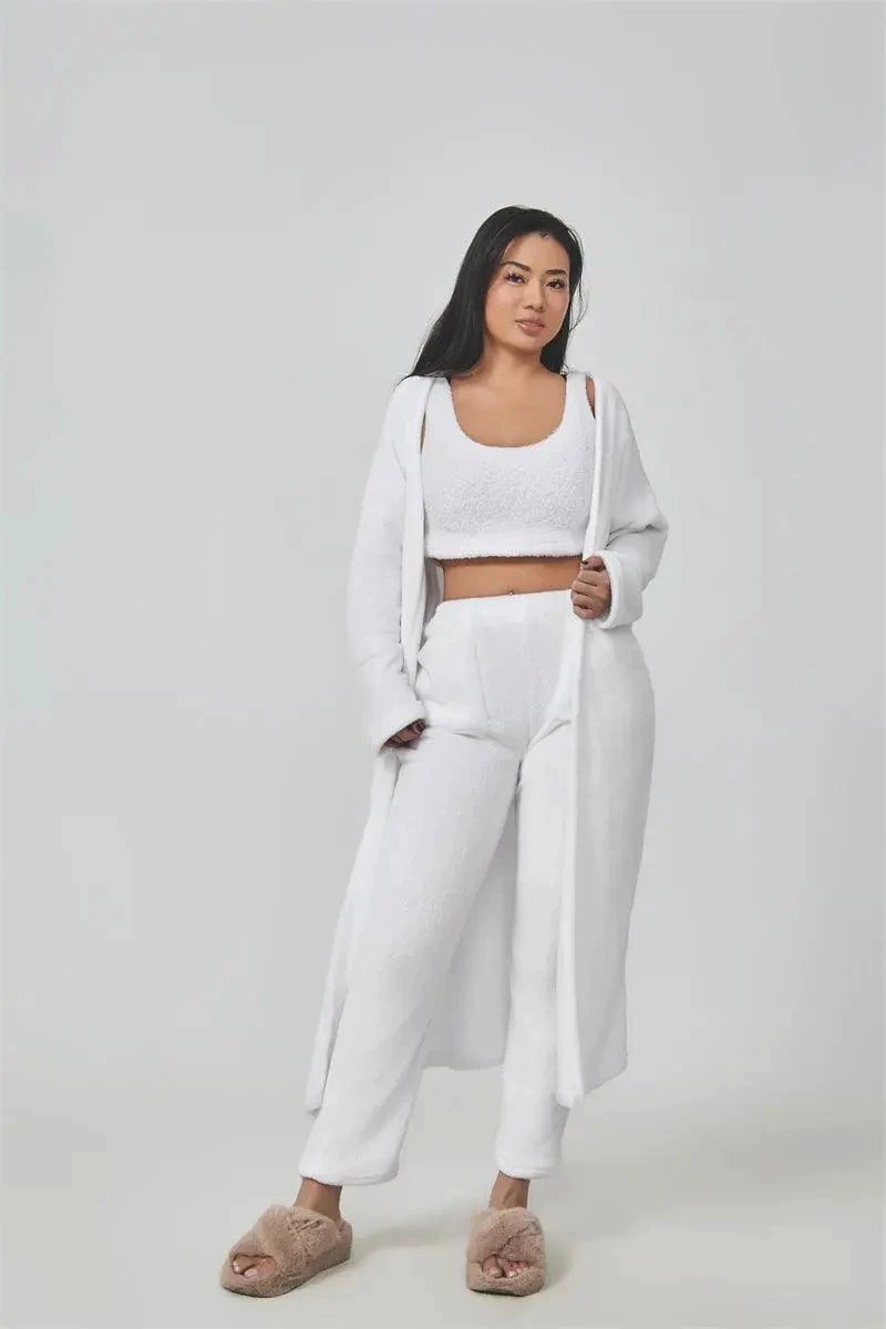 Conjunto de Lounge Acogedor de 3 Piezas para Mujeres - Conjunto de Pijamas con Cárdigan
