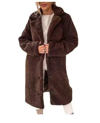 Abrigo de lana de cordero oversized para mujer con cuello de solapa