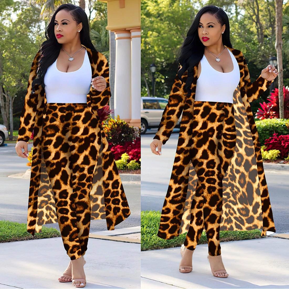 Saco de Mujer de Manga Larga con Estampado de Leopardo