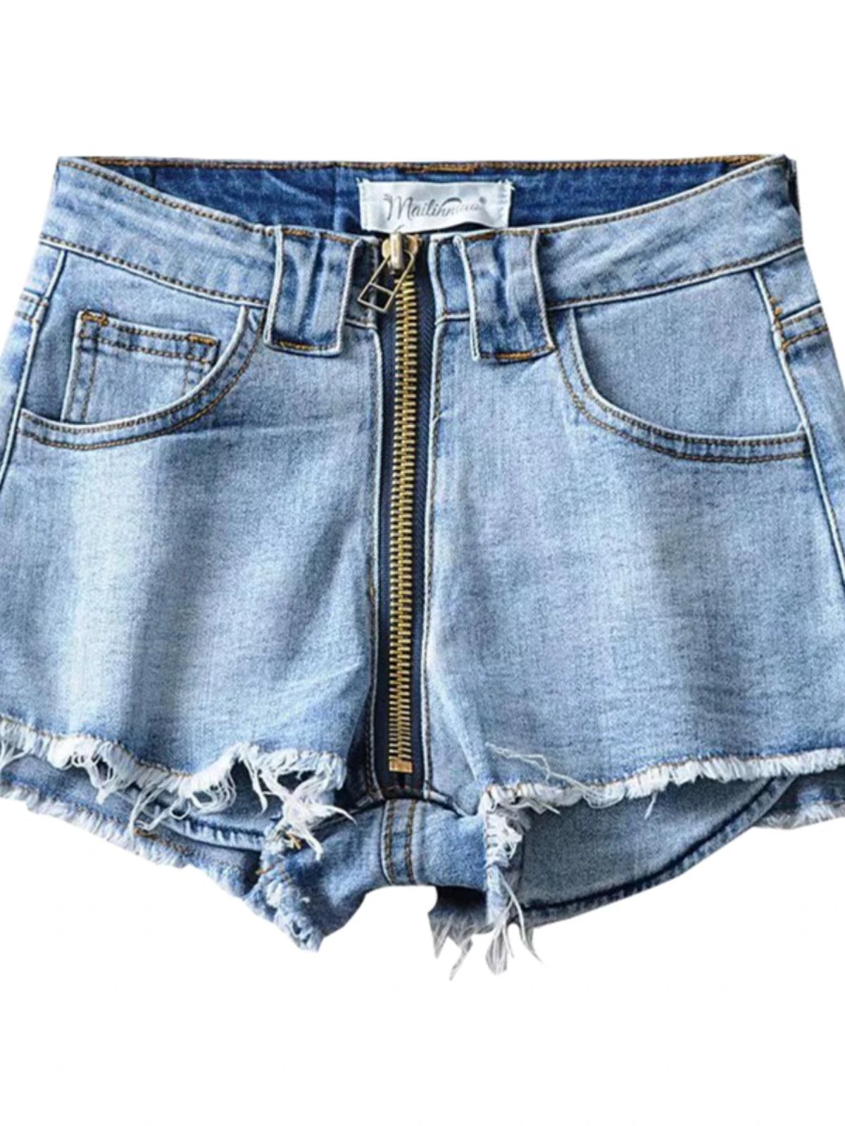 Shorts en Jean Taille Haute Xuan Ya avec Fermeture Éclair sur la Hanche