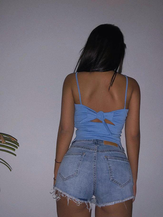 Shorts en Jean Taille Haute Xuan Ya avec Fermeture Éclair sur la Hanche