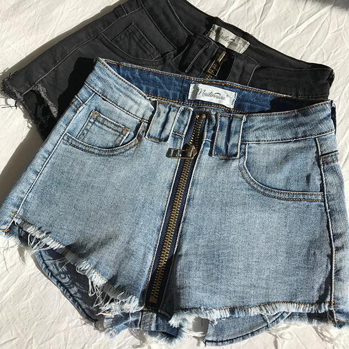 Shorts en Jean Taille Haute Xuan Ya avec Fermeture Éclair sur la Hanche