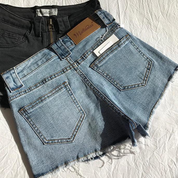 Shorts en Jean Taille Haute Xuan Ya avec Fermeture Éclair sur la Hanche