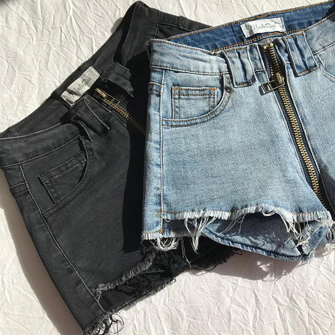 Shorts en Jean Taille Haute Xuan Ya avec Fermeture Éclair sur la Hanche