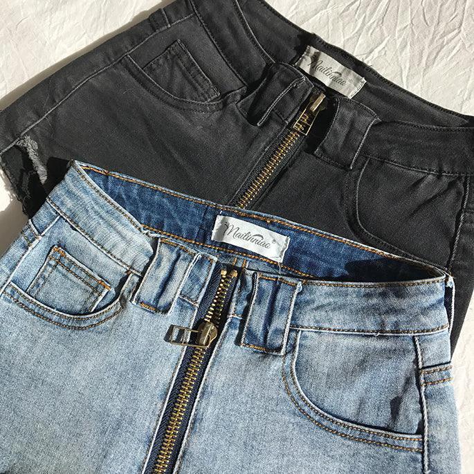 Shorts en Jean Taille Haute Xuan Ya avec Fermeture Éclair sur la Hanche
