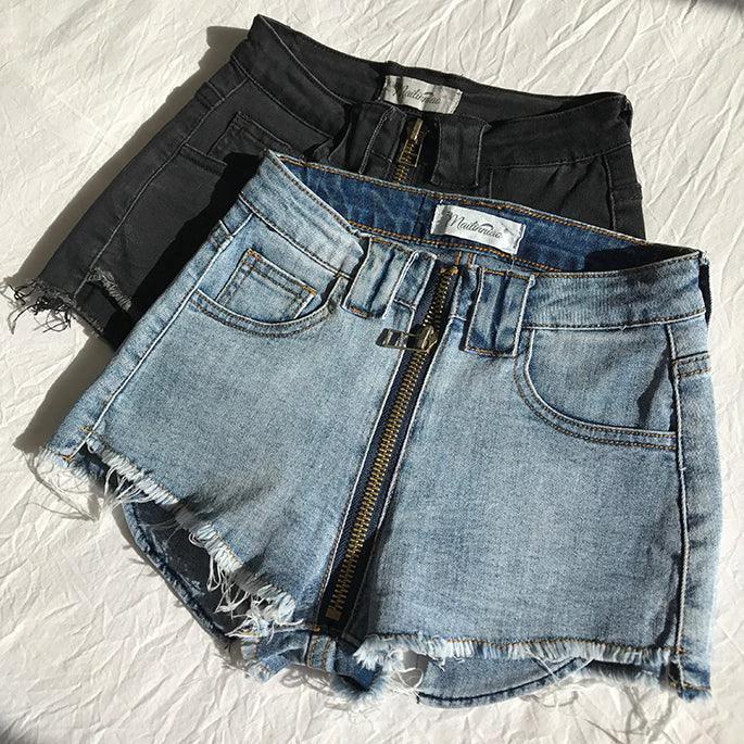 Shorts en Jean Taille Haute Xuan Ya avec Fermeture Éclair sur la Hanche