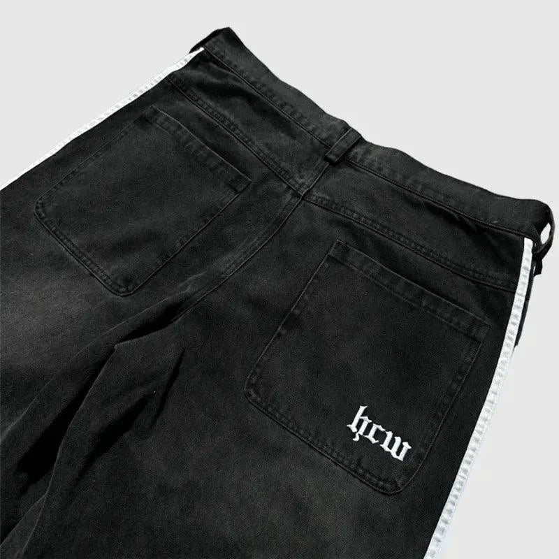 Jeans Baggy Y2K - Pantalons de Sport Vintage Rayés Brodés