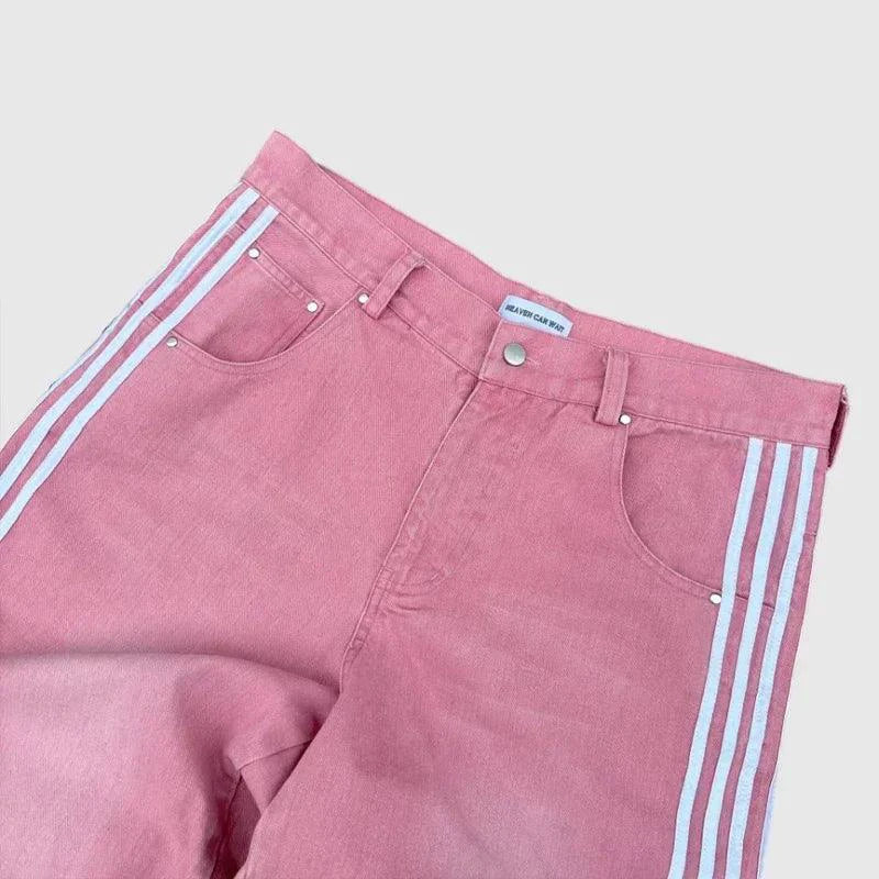 Jeans Baggy Y2K - Pantalons de Sport Vintage Rayés Brodés