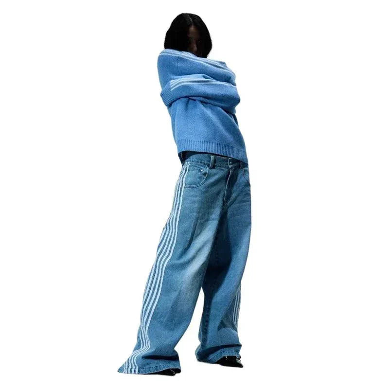 Jeans Baggy Y2K - Pantalons de Sport Vintage Rayés Brodés
