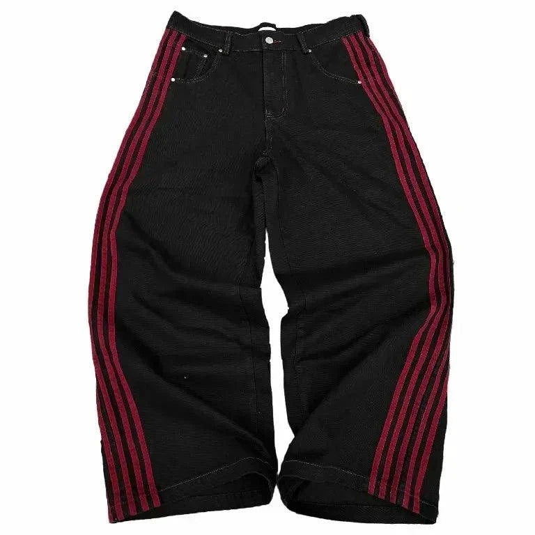 Jeans Baggy Y2K - Pantalons de Sport Vintage Rayés Brodés