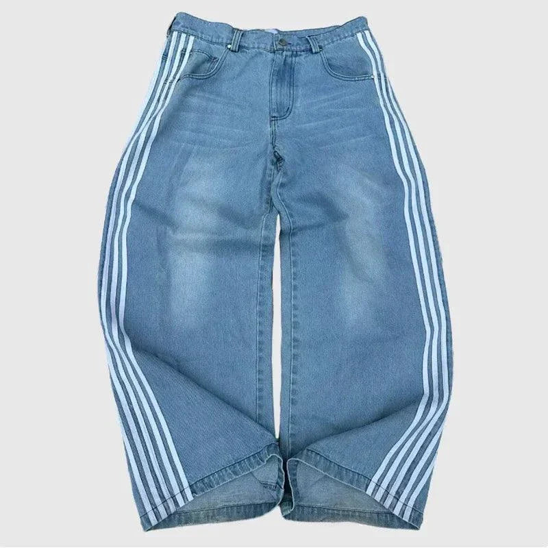 Jeans Baggy Y2K - Pantalons de Sport Vintage Rayés Brodés