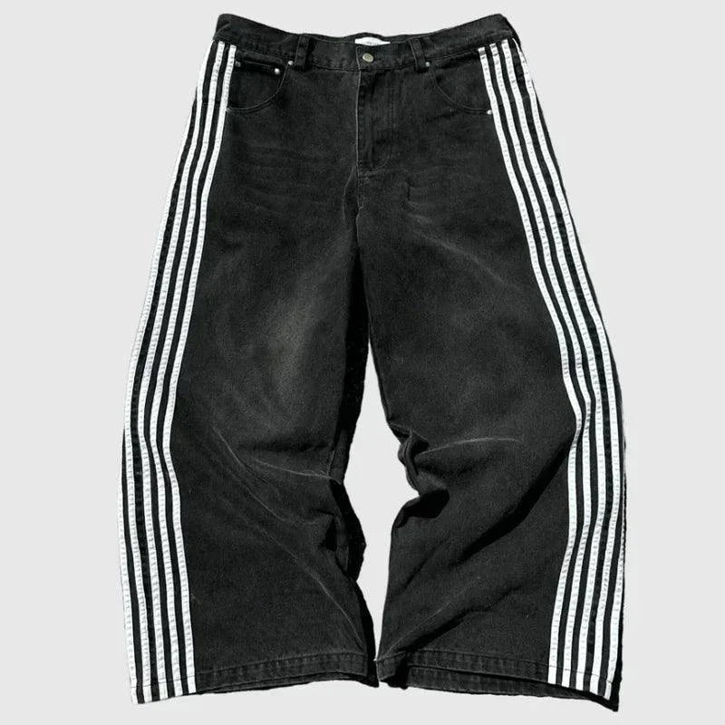 Jeans Baggy Y2K - Pantalons de Sport Vintage Rayés Brodés