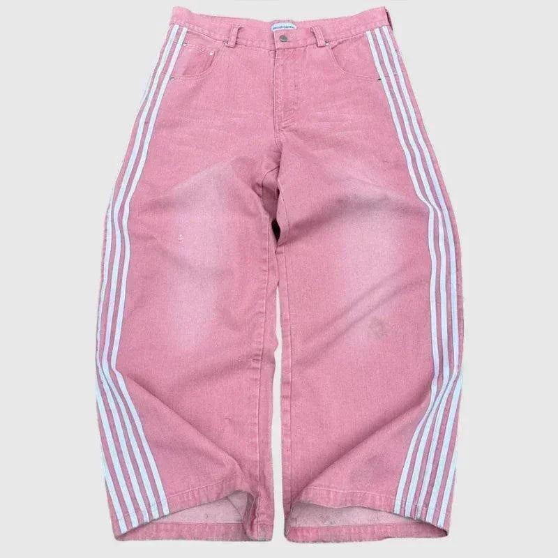 Jeans Baggy Y2K - Pantalons de Sport Vintage Rayés Brodés