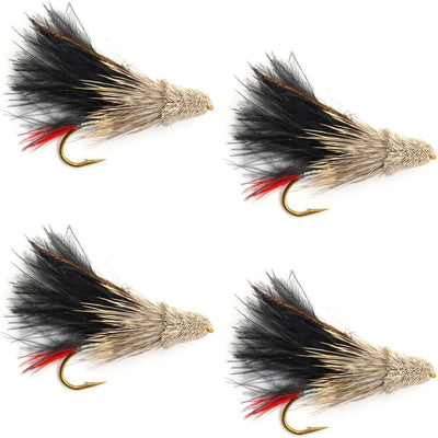 Premium Black Marabou Muddler Minnow Streamer Flies - Set of 4 Size 8 - Korvel