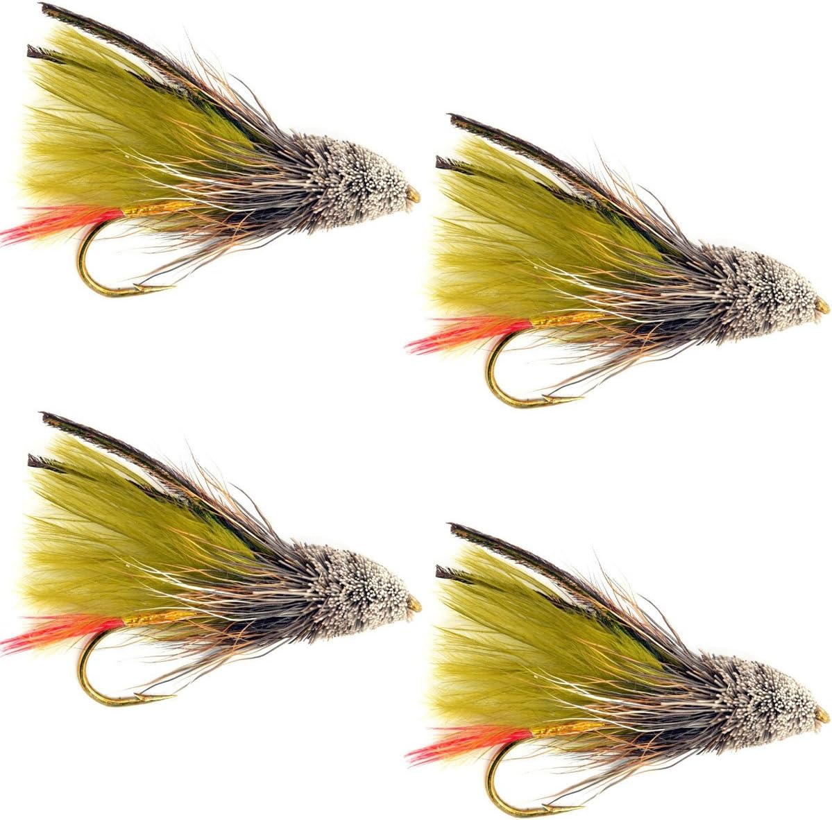 Olive Marabou Muddler Minnow Streamer Flies - Set of 4 Size 8 Hooks - Korvel