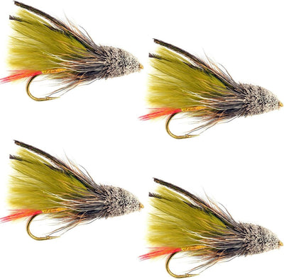 Olive Marabou Muddler Minnow Streamer Flies - Set of 4 Size 8 Hooks - Korvel