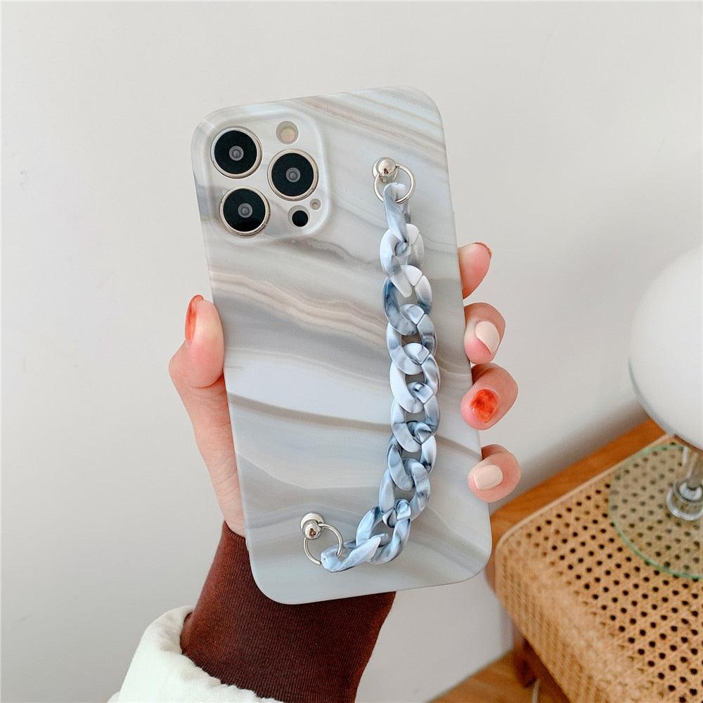 Chic Marble Wrist Strap Phone Case for iPhone 14/13/12/11 Series - Slim & Shockproof - Korvel