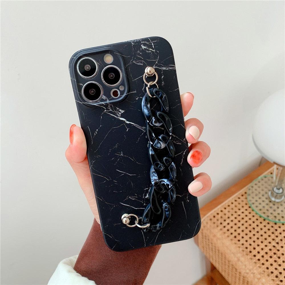 Chic Marble Wrist Strap Phone Case for iPhone 14/13/12/11 Series - Slim & Shockproof - Korvel