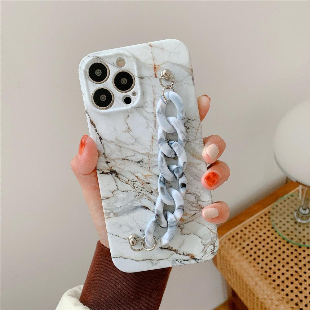 Chic Marble Wrist Strap Phone Case for iPhone 14/13/12/11 Series - Slim & Shockproof - Korvel