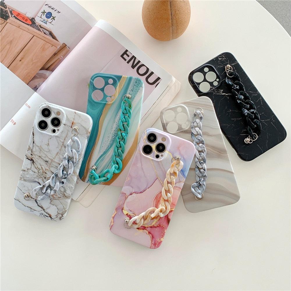 Chic Marble Wrist Strap Phone Case for iPhone 14/13/12/11 Series - Slim & Shockproof - Korvel