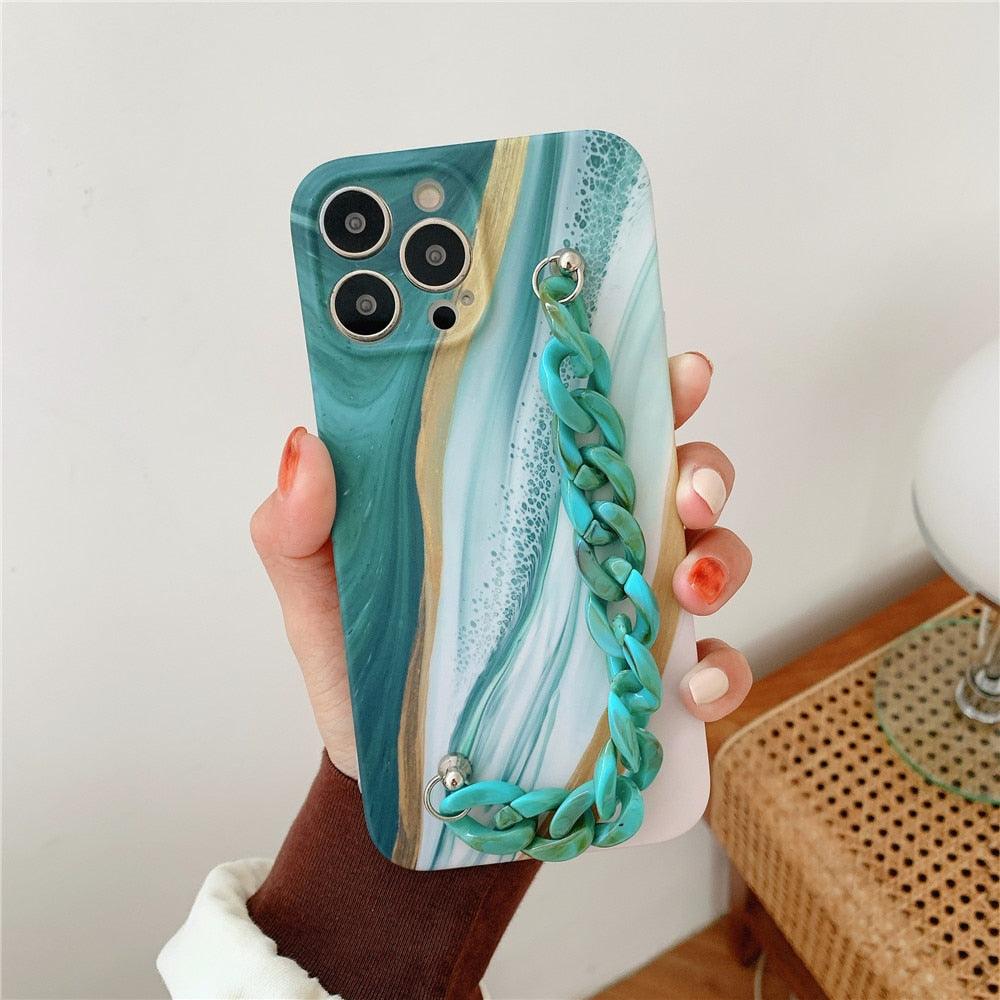 Chic Marble Wrist Strap Phone Case for iPhone 14/13/12/11 Series - Slim & Shockproof - Korvel