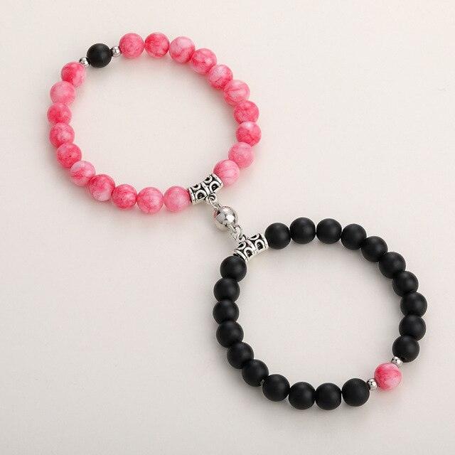 Matching Couple Charm Beads Bracelets - Natural Rock Stone Wristlets