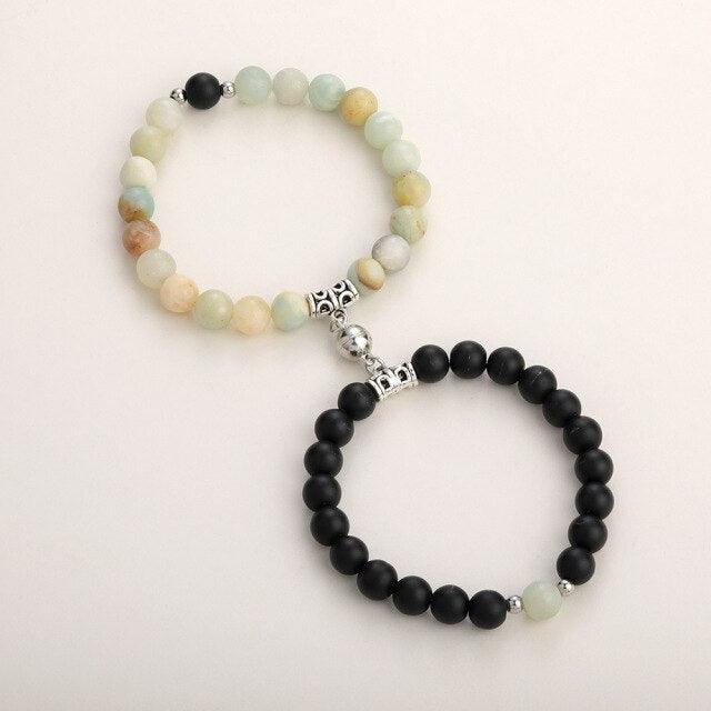 Matching Couple Charm Beads Bracelets - Natural Rock Stone Wristlets